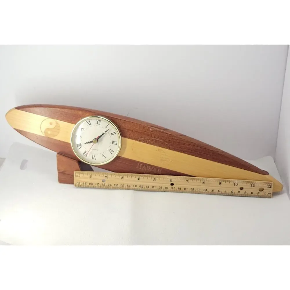 Hawaiian Surfboard Wood Desk Clock Quartz Surf Decor Hawaii Table Clock